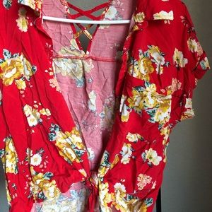 LOOSE TIE UP CROP BUTTON UP